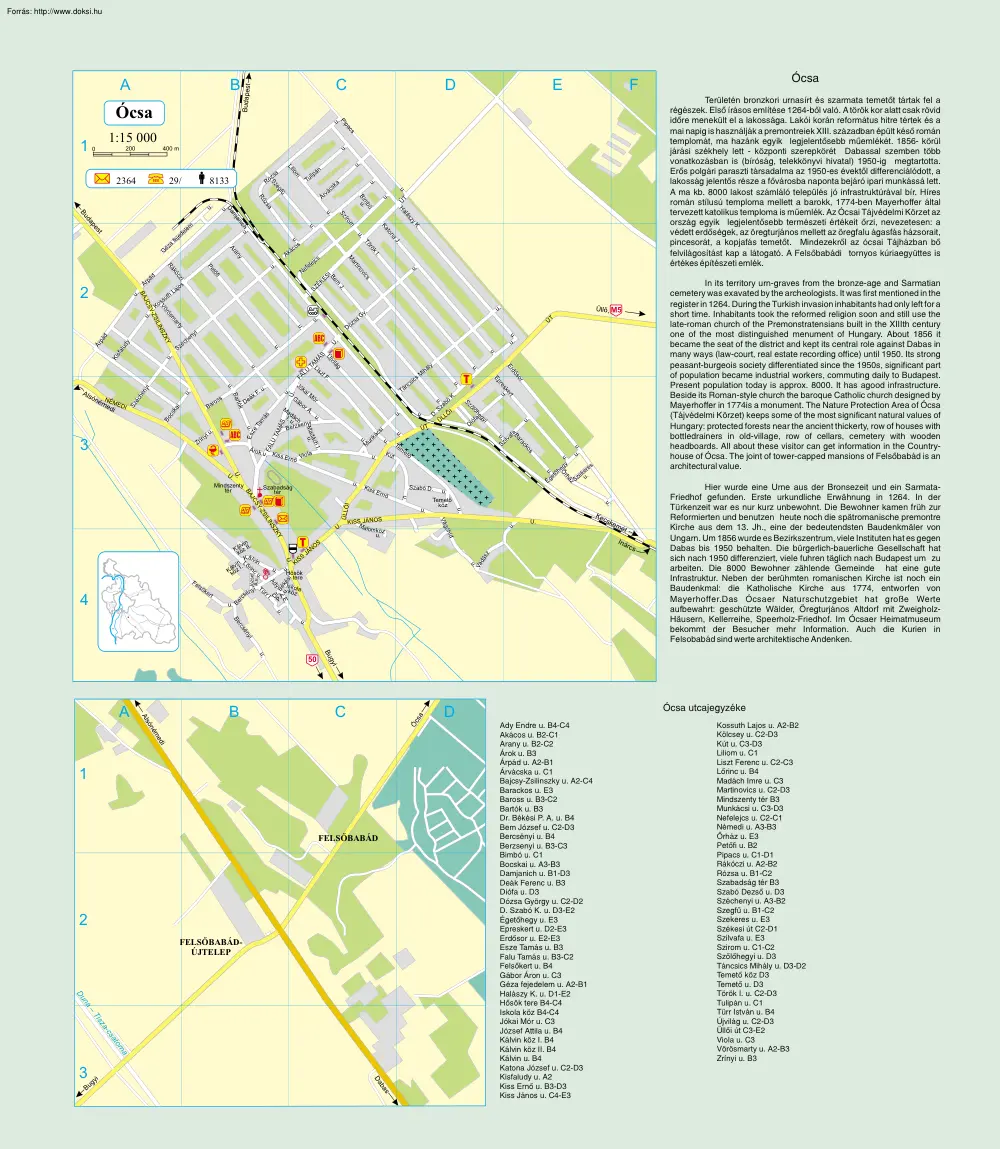 Ócsa térképe és rövid története