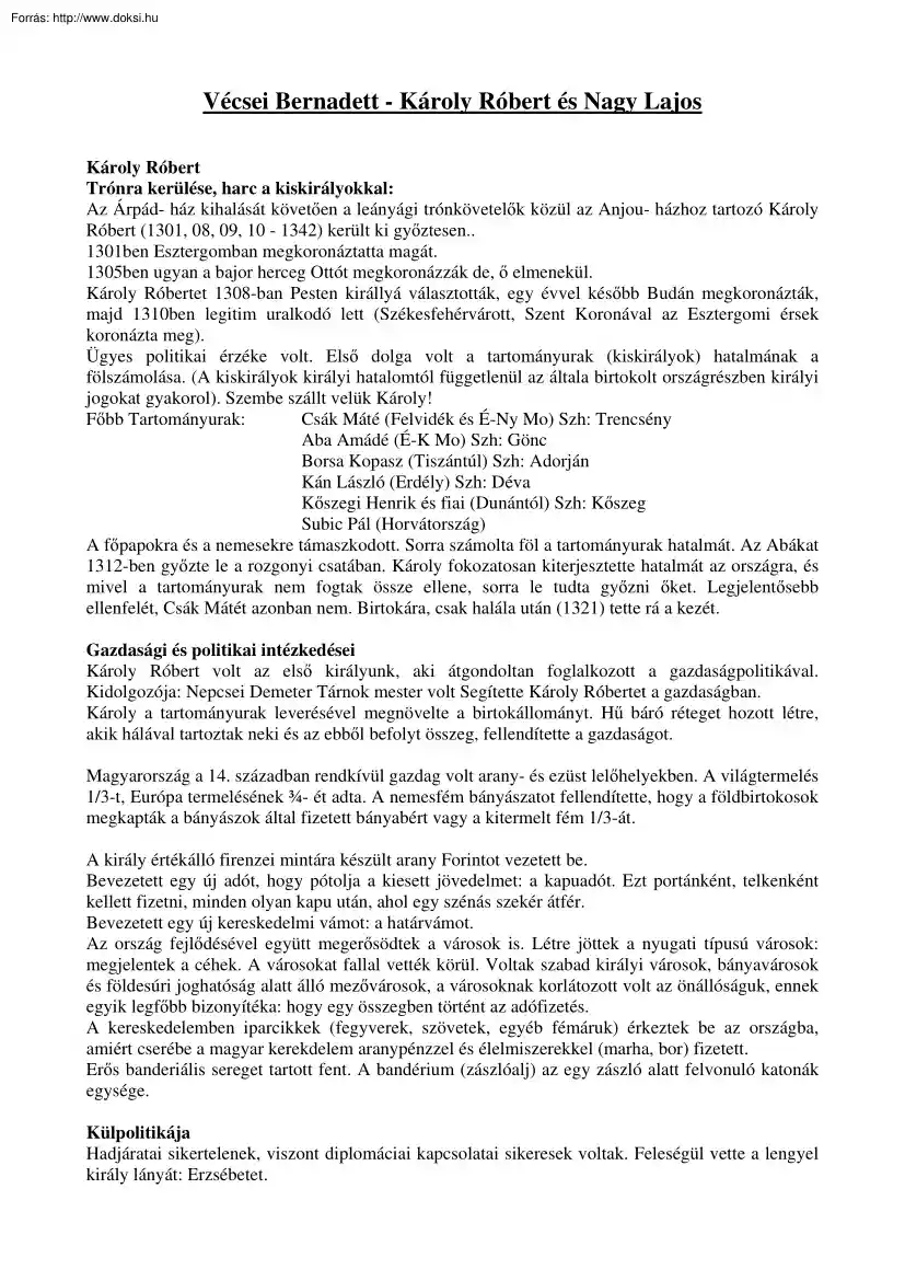 Vécsei Bernadett - Károly Róbert és Nagy Lajos