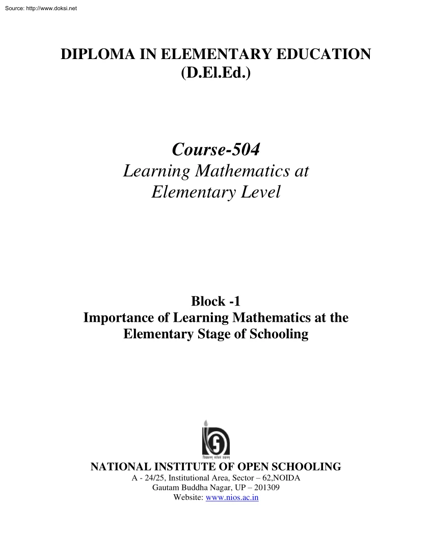 Importance of Learning Mathematics at the Elementary Stage of Schooling