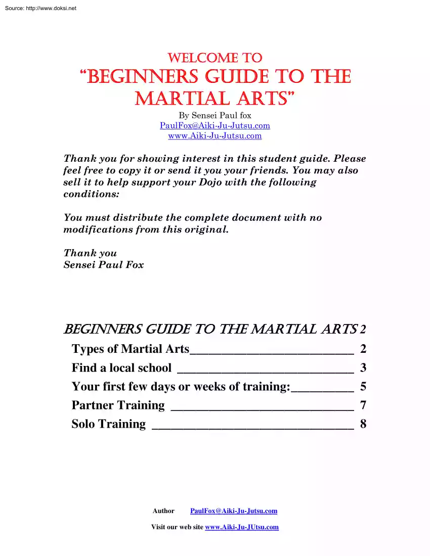 Sensei Paul Fox - Welcome to Beginners Guide to the Martial Arts