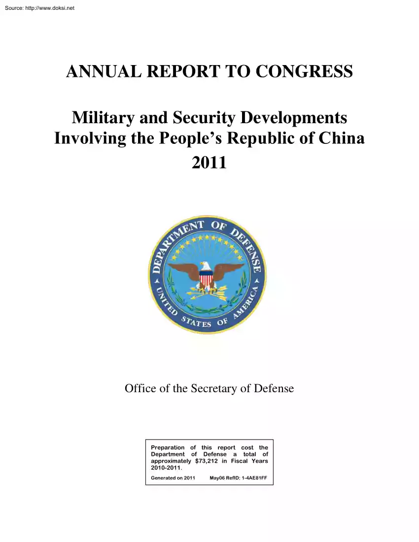 Military and Security Developments involving the Peoples Republic of China, 2011