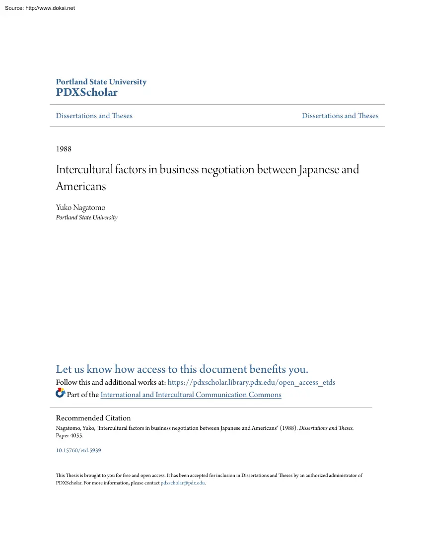 Yuko Nagatomo - Intercultural Factors in Business Negotiation between Japanese and Americans