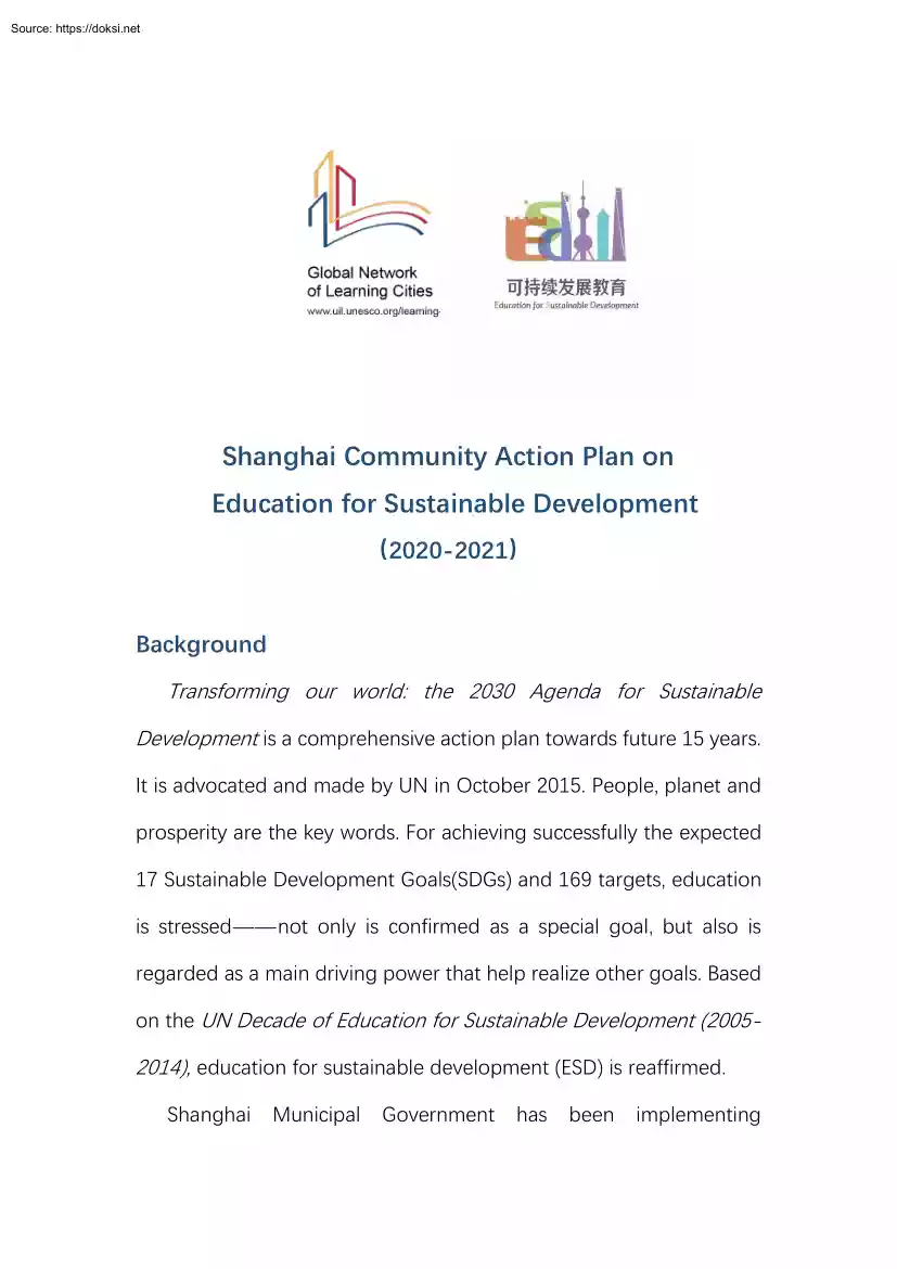 Shanghai Community Action Plan on Education for Sustainable Development