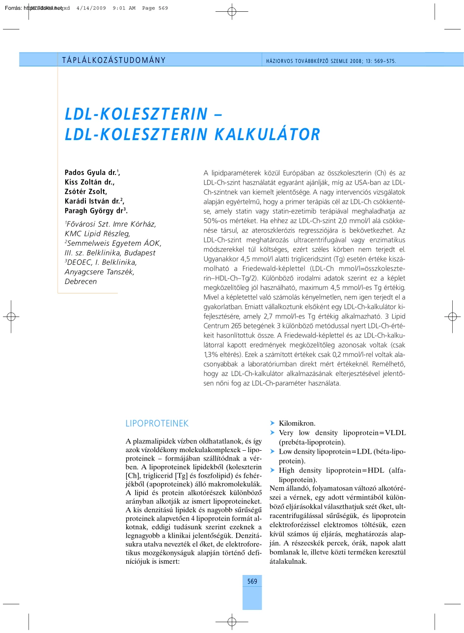 LDL-koleszterin, kalkulátor