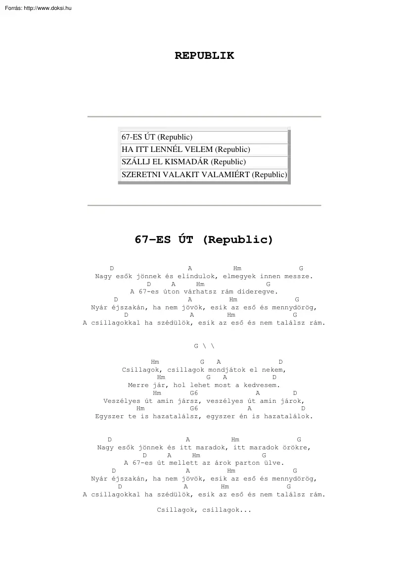 Republic dalszövegek