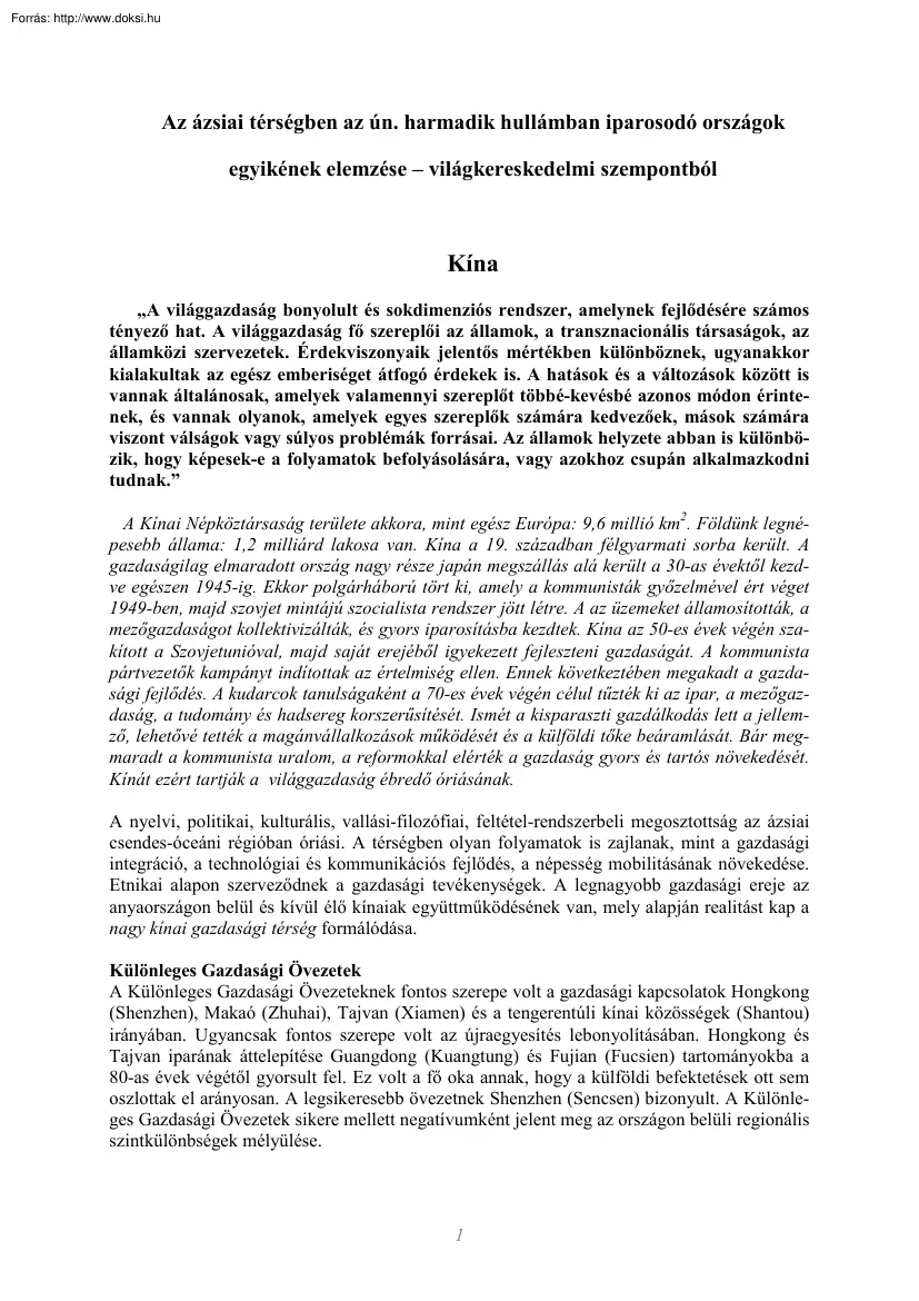 Kina elemzése világkereskedelmi szempontból