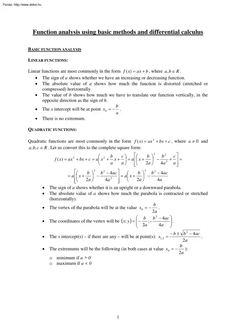 Function analysis using basic methods and differential calculus