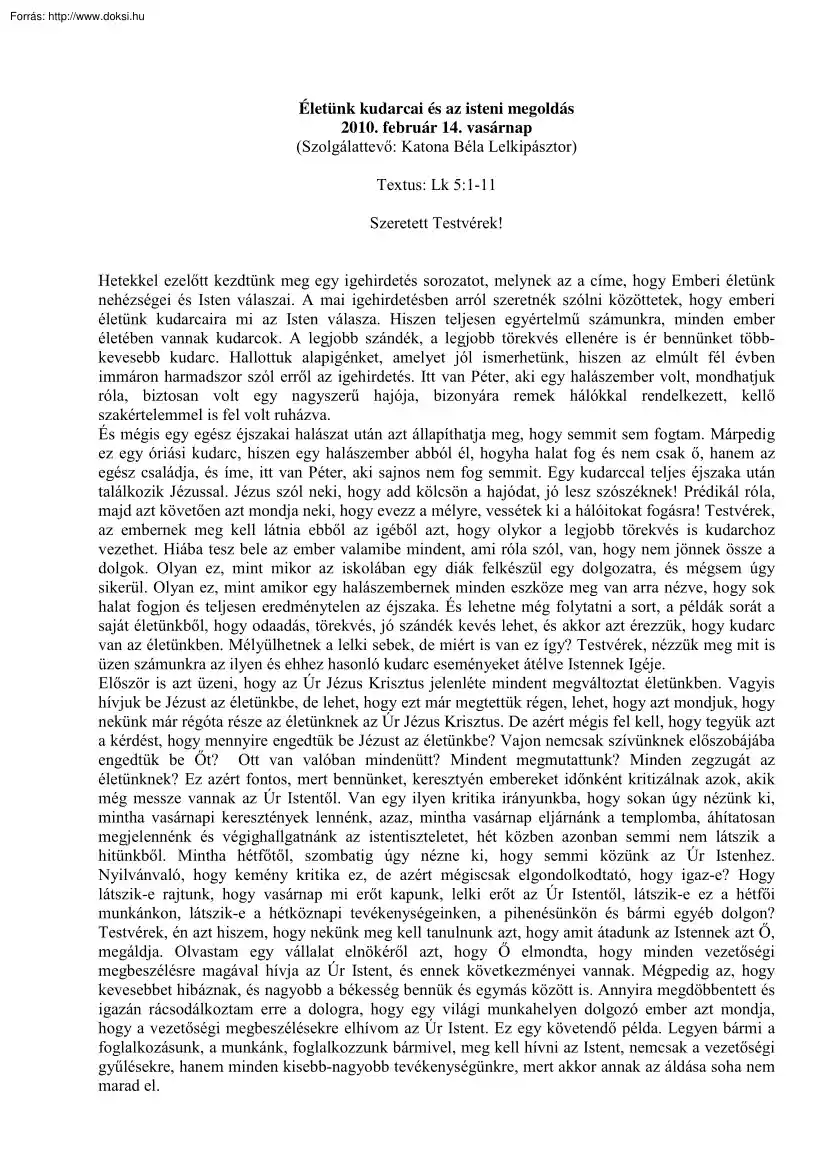 Katona Béla - Életünk kudarcai és az isteni megoldás