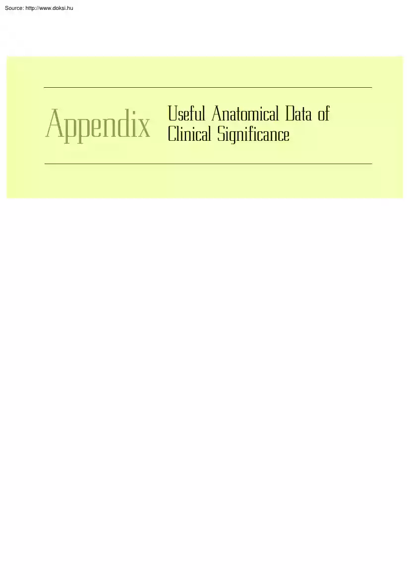 Appendix, useful anatomical data of clinical significance