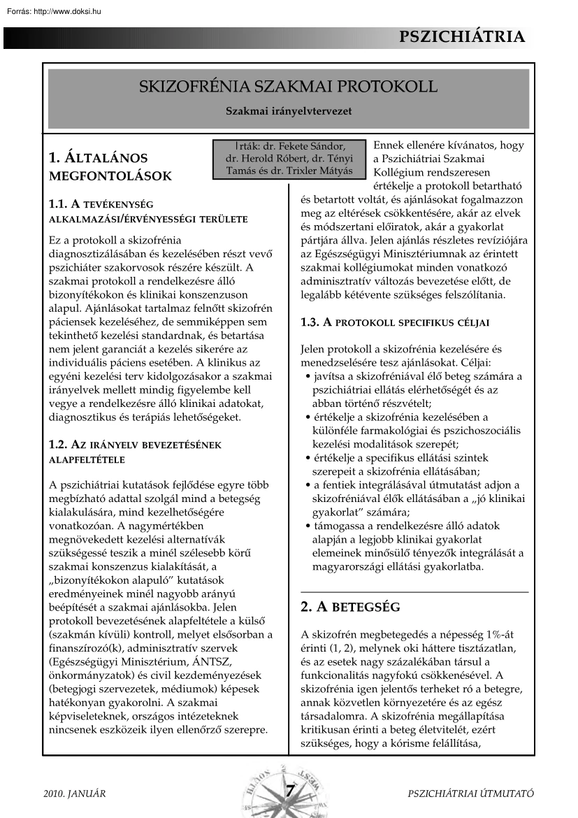 Skizofrénia szakmai protokoll, szakmai irányelvtervezet