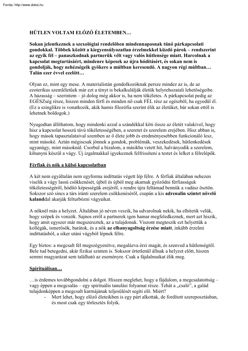 Hűtlen voltam előző életemben