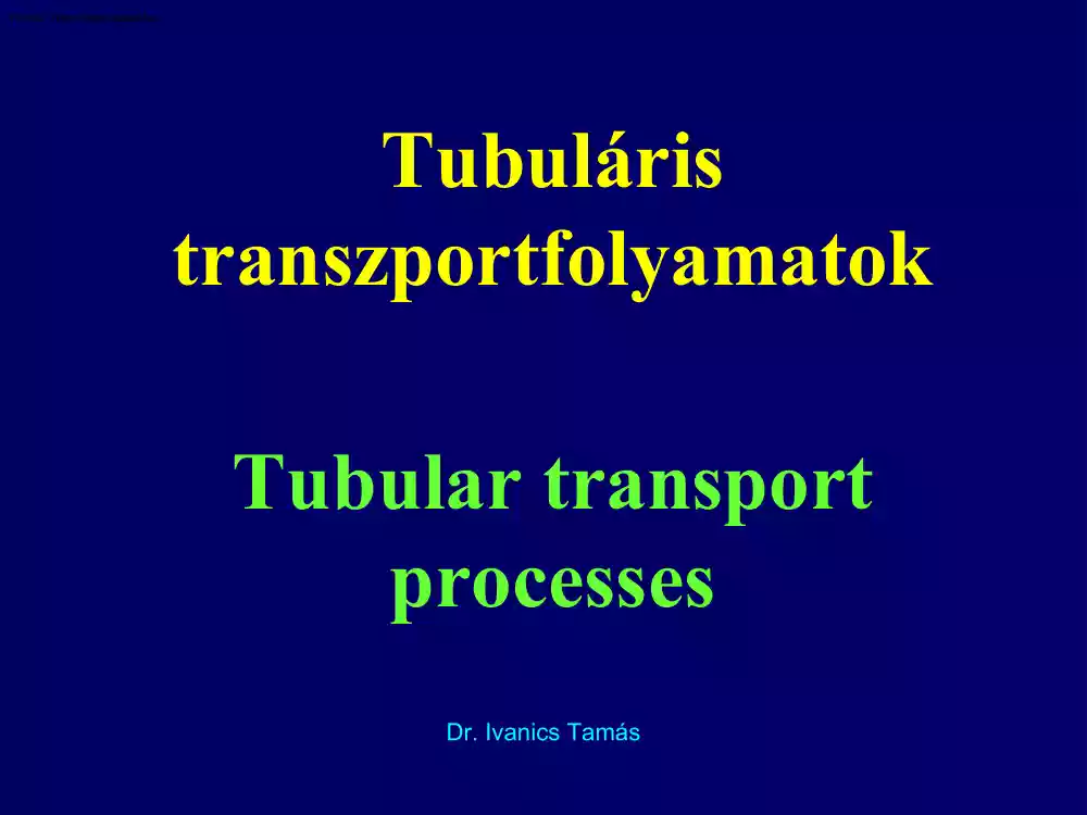 Dr. Ivanics Tamás - Tubuláris transzportfolyamatok