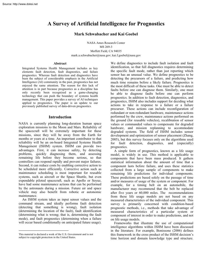 Schwabacher-Goebel - A Survey of Artificial Intelligence for Prognostics