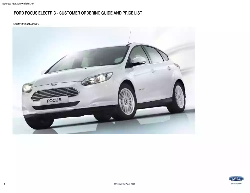 Ford Focus Electric, Customer Ordering Guide and Price List
