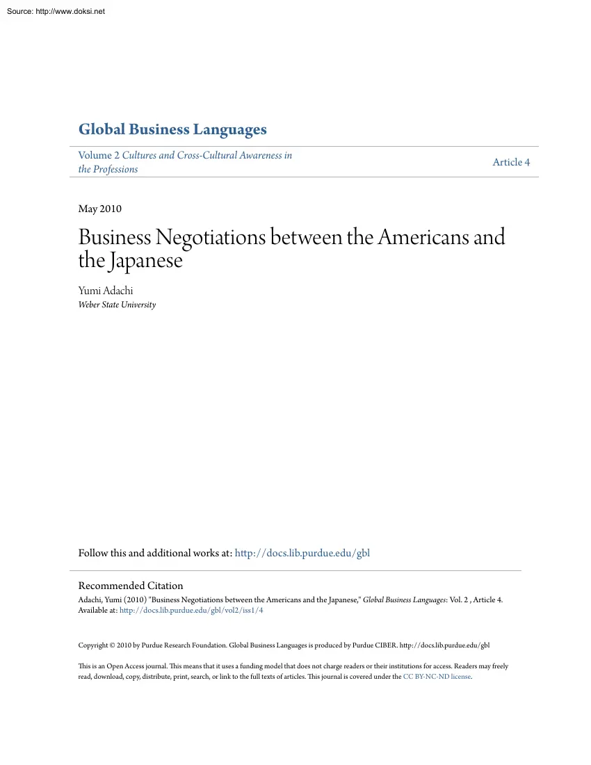 Yumi Adachi - Business Negotiations between the Americans and the Japanese