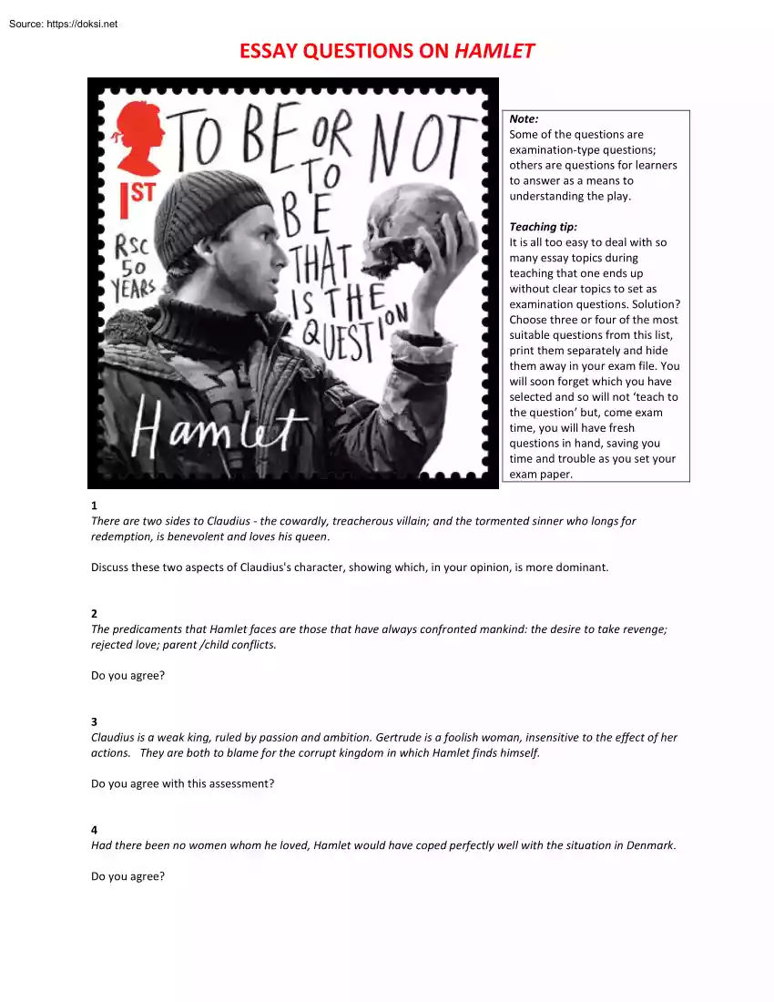 Essay Question on Hamlet