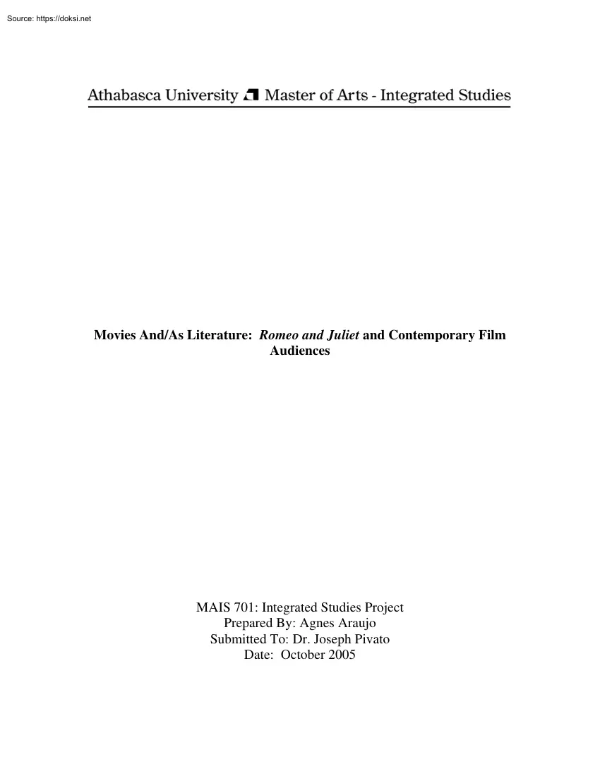 Movies As Literature, Romeo and Juliet and Contemporary Film Audiences