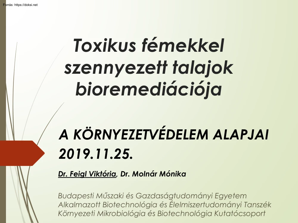 Dr. Feigl-Dr. Molnár - Toxikus fémekkel szennyezett talajok remediációja