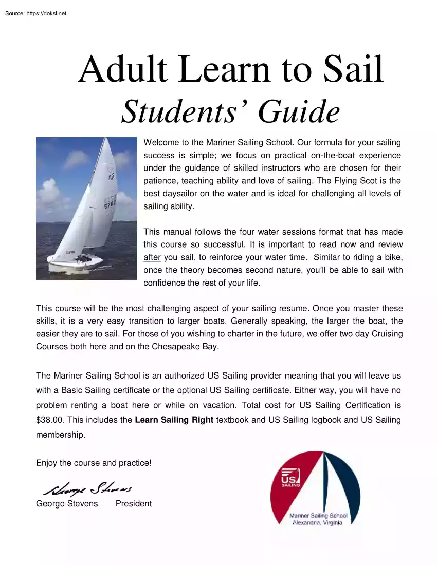 Adult Learn to Sail, Students Guide