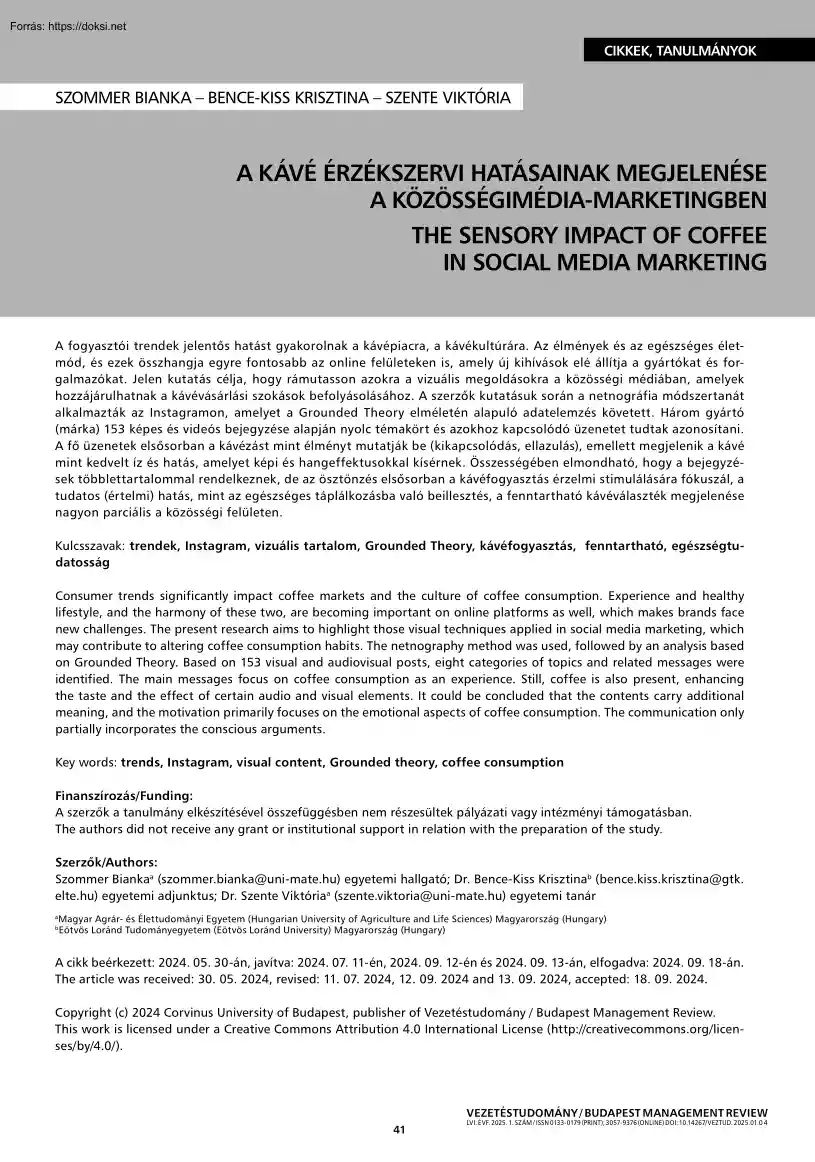 A kávé érzékszervi hatásainak megjelenése a közösségimédia-marketingben