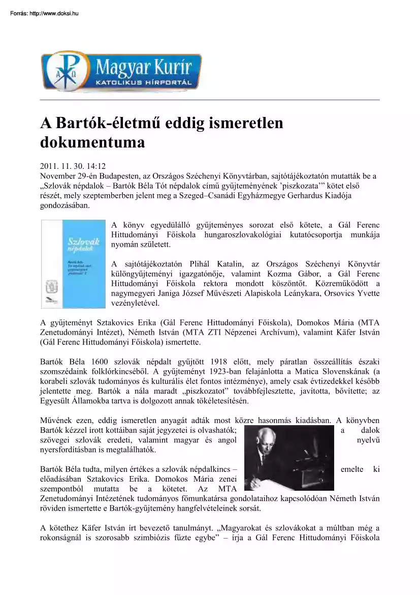 A Bartók életmű eddig ismeretlen dokumentuma