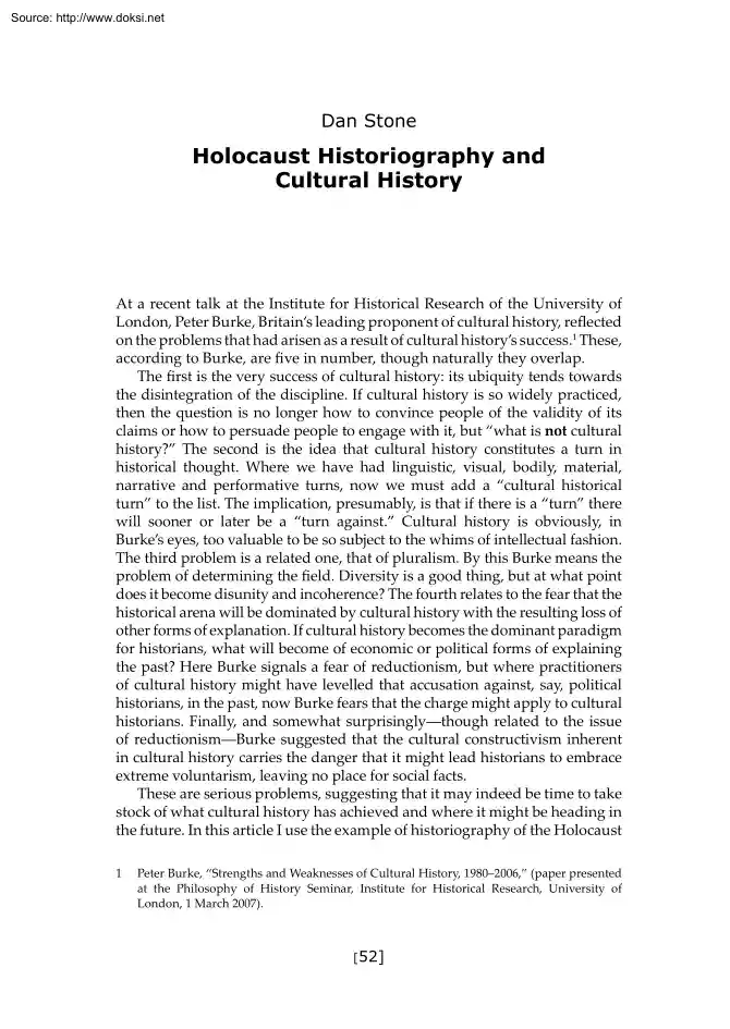 Dan Stone - Holocaust Historiography and Cultural History