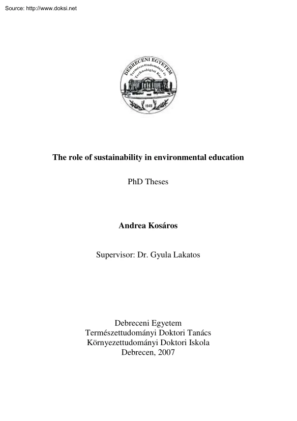 Andrea Kosáros - The Role of Sustainability in Environmental Education