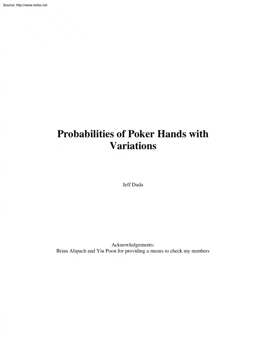 Jeff Duda - Probabilities of Poker Hands with Variations
