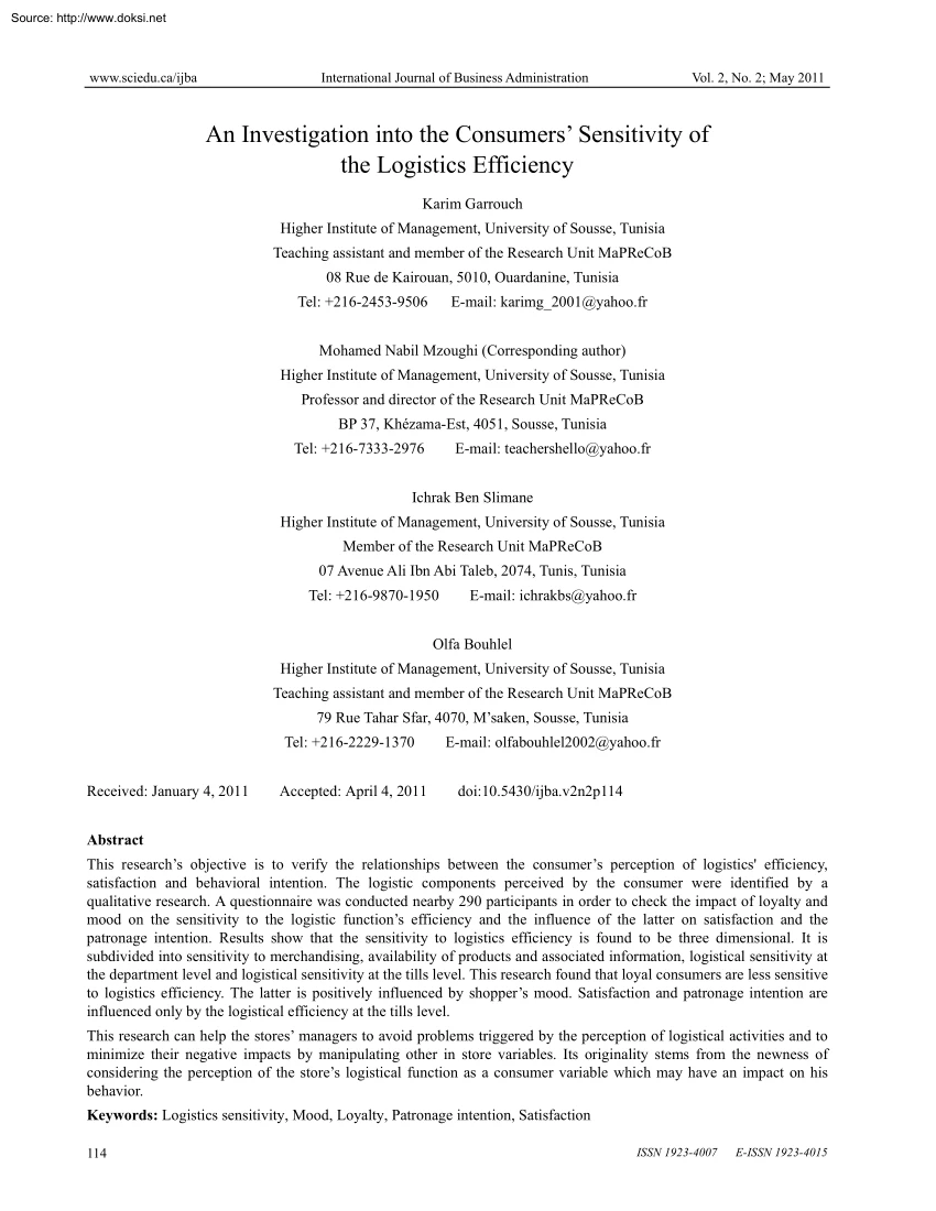 Karim-Mohamed-Ichrak - An Investigation into the Consumers? Sensitivity of the Logistics Efficiency