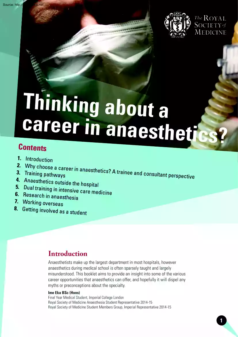 Thinking about a Career in Anaesthetics