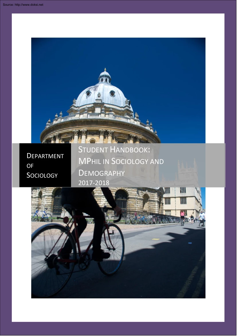 MPhil in Sociology and Demography, Student Handbook