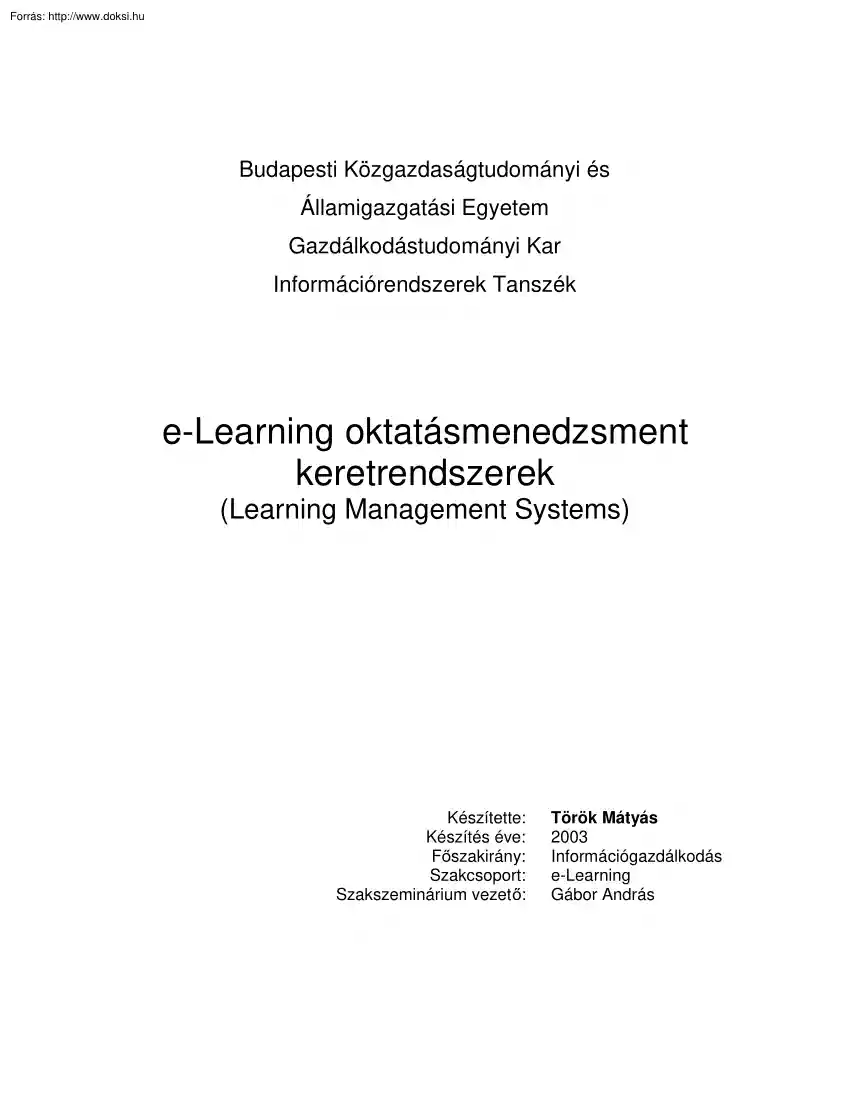 Török Mátyás - E-learning oktatásmenedzsment keretrendszerek