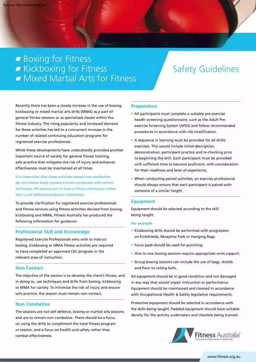 Boxing, Kickboxing and Mixed Martial Arts for Fitness, Safety Guidelines