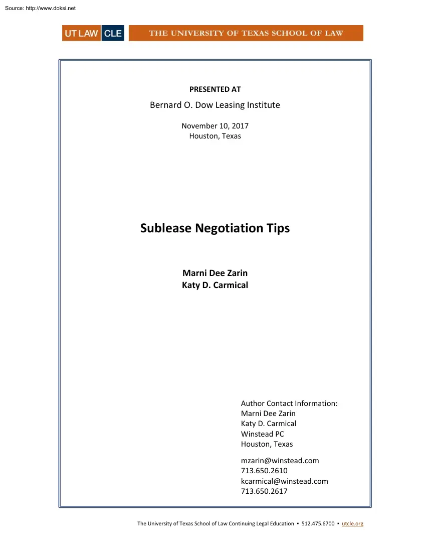 Zarin-Carmical - Sublease Negotiation Tips
