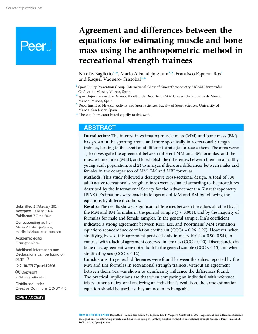 Agreement and differences between the equations for estimating muscle and bone mass using the