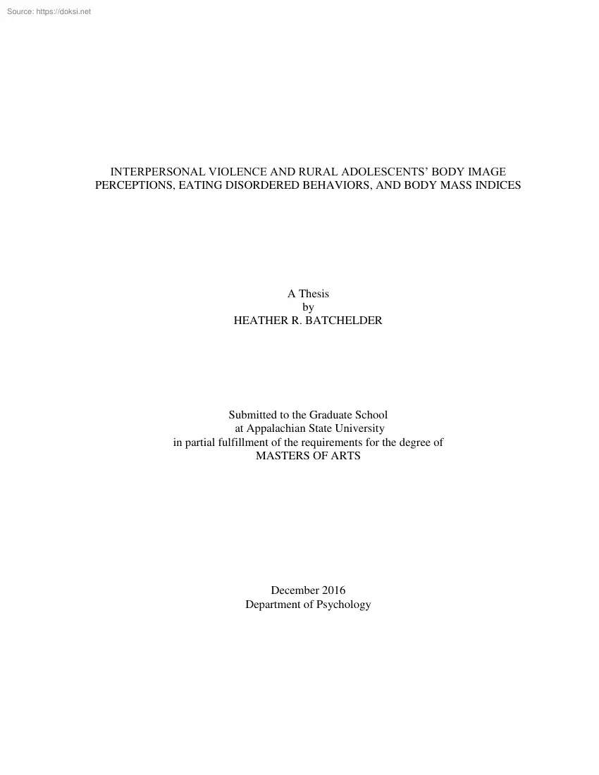 Heather R. Batchelder - Interpersonal violence and rural adolescents body image perception, eating