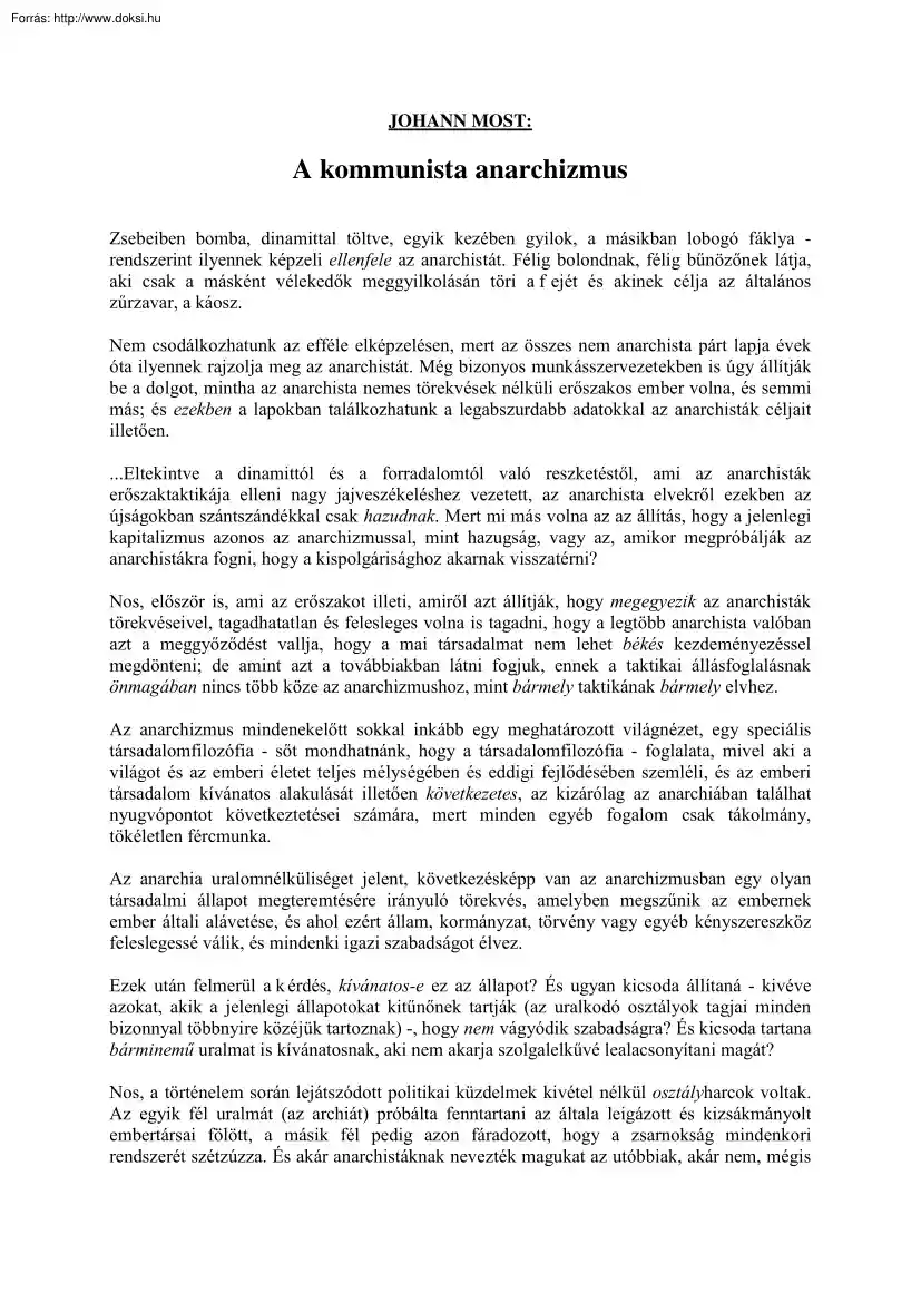 Johann Most - A kommunista anarchizmus