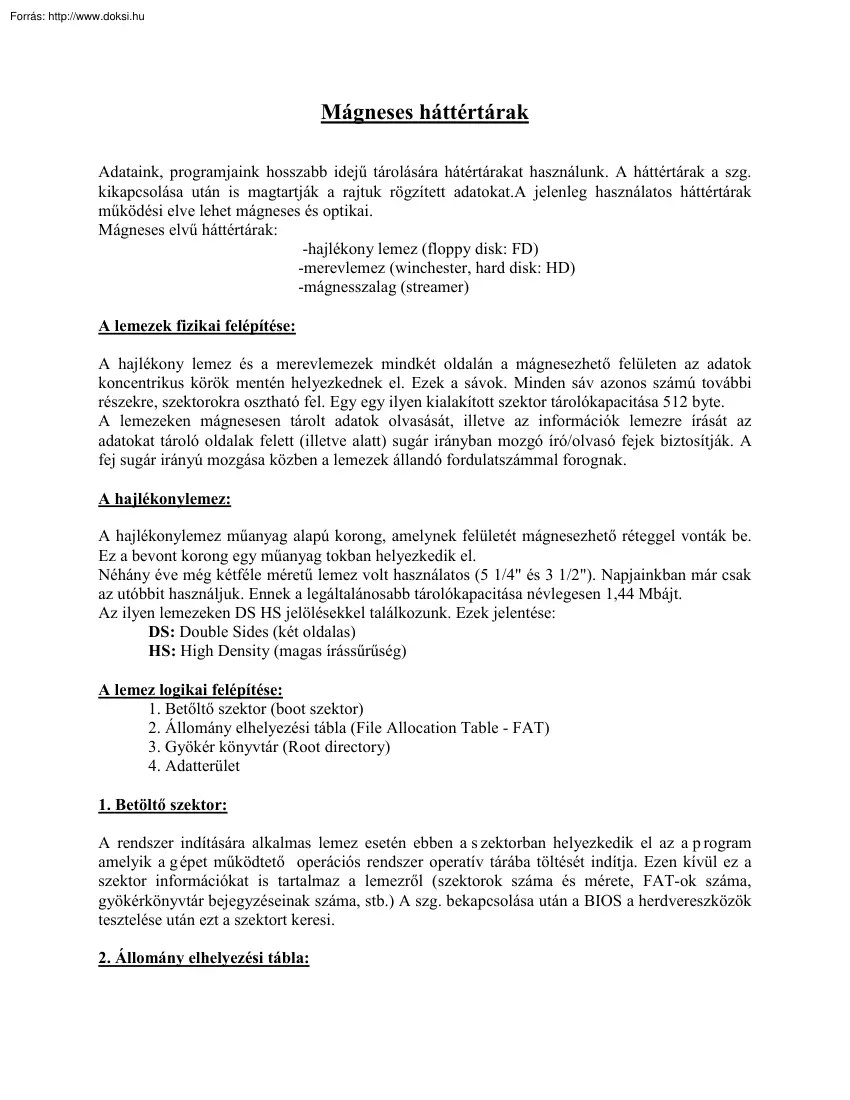 Mágneses háttértárak