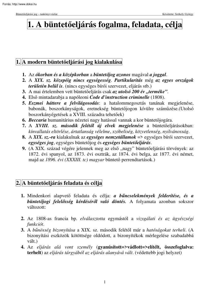 Székely György - Büntetőeljárási jog tankönyvvázlat