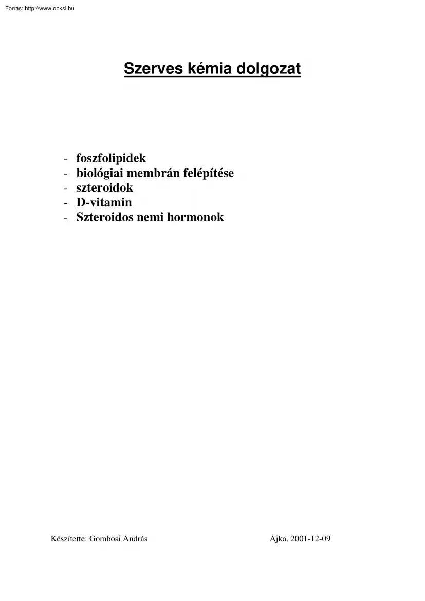 Szerves kémia dolgozat