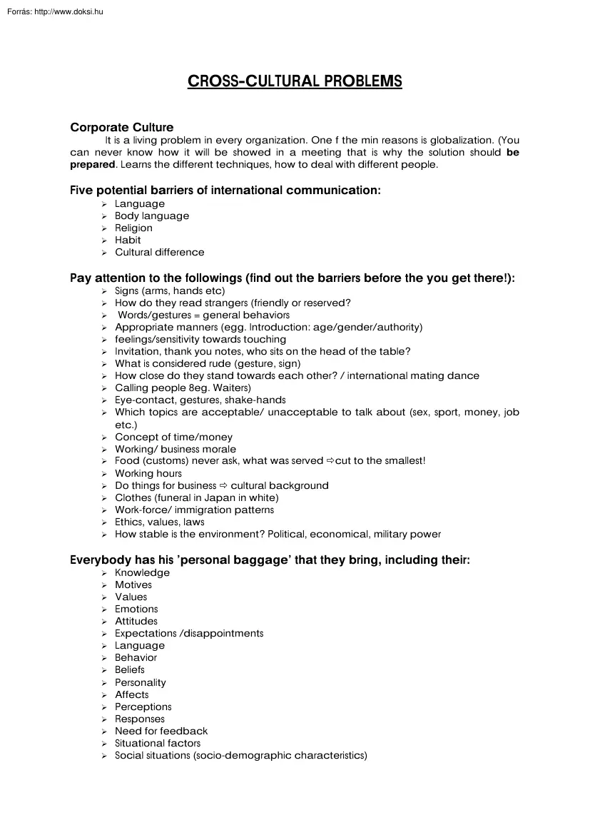 Cross-cultural problems