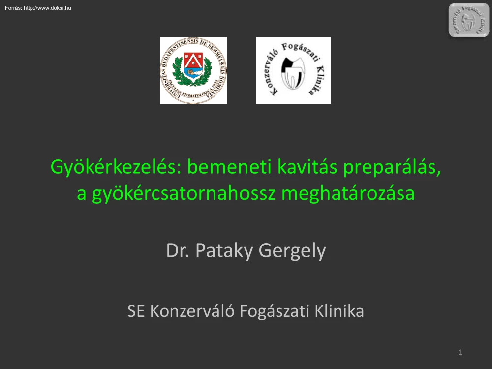 Dr. Pataky Gergely - Gyökérkezelés, bemeneti kavitás preparálás, a gyökércsatornahossz meghatározása
