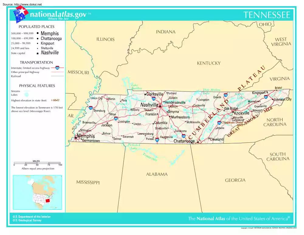 Tennessee, The National Atlas of the United States of America