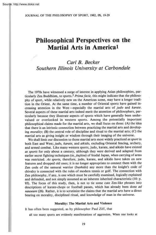 Carl B. Becker - Philosophical Perspectives on the Martial Arts in America