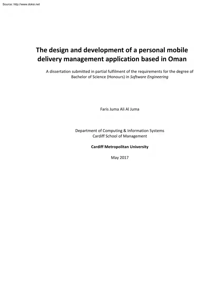 Faris Juma Ali Al Juma - The Design and Development of a Personal Mobile Delivery Management Application Based in Oman