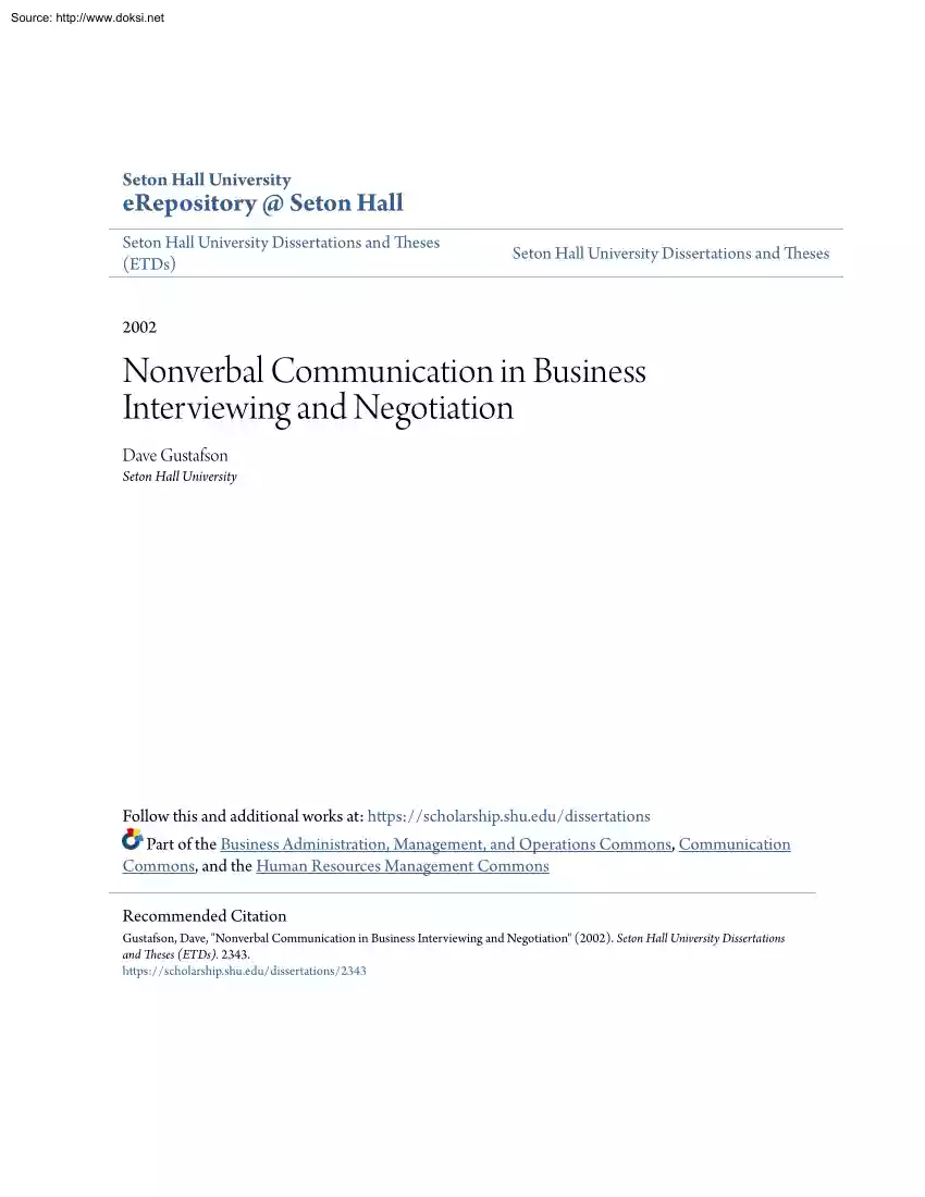 Dave Gustafson - Nonverbal Communication in Business Interviewing and Negotiation