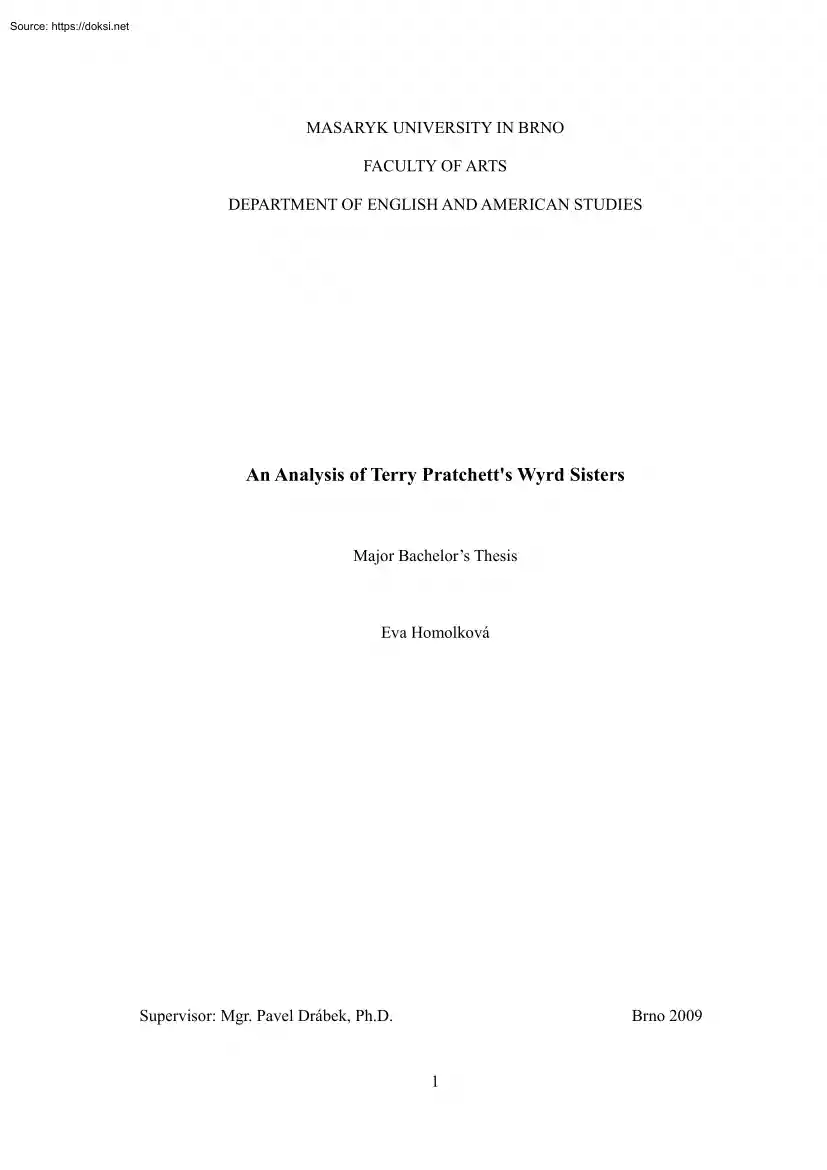 Eva Homolkova - An Analysis of Terry Pratchetts Wyrd Sisters