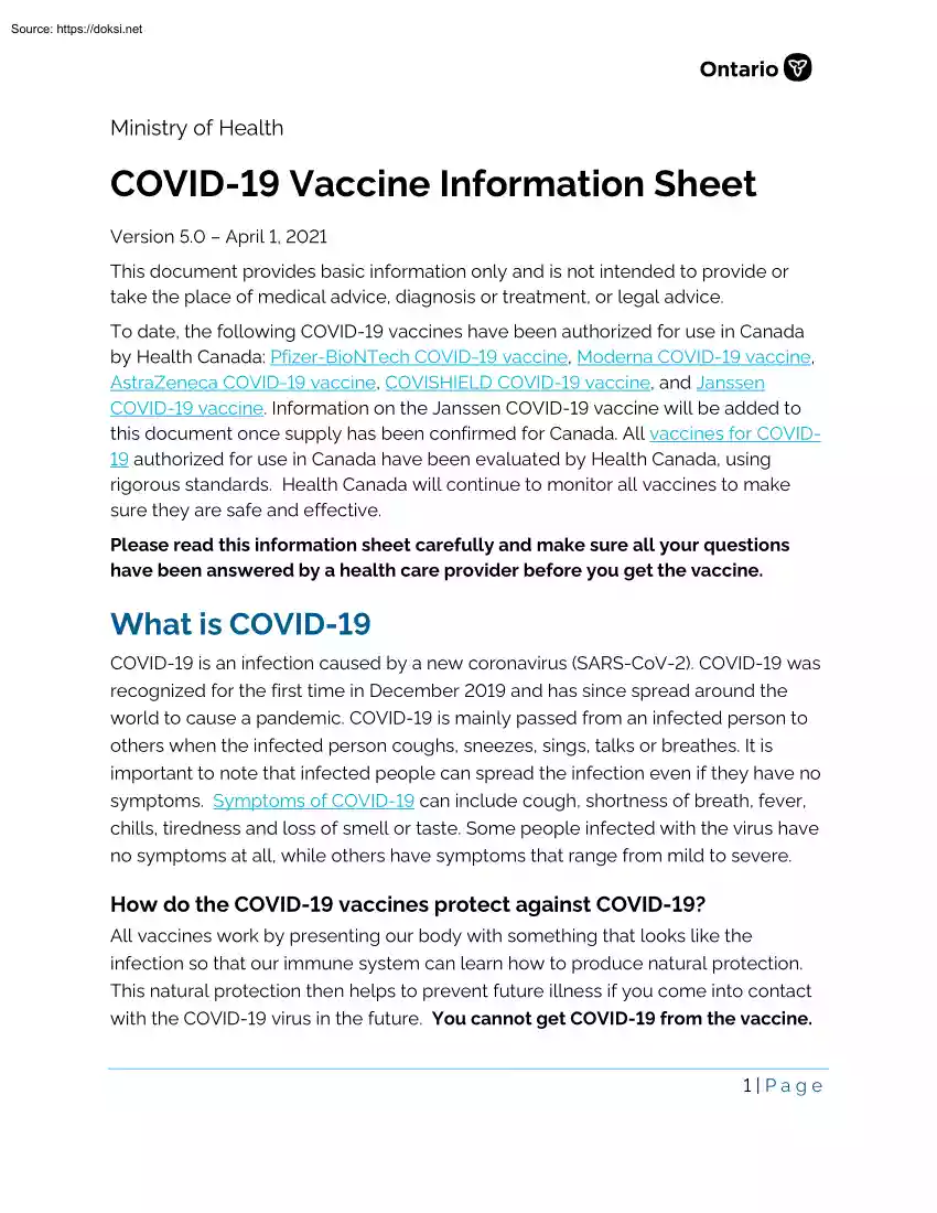 COVID-19 Vaccine Information Sheet 2