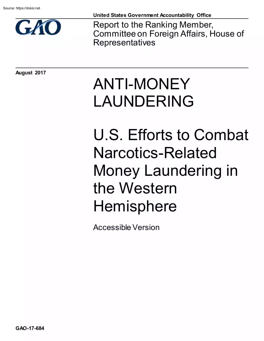 U.S. Efforts to Combat Narcotics-Related Money Laundering in the Western Hemisphere