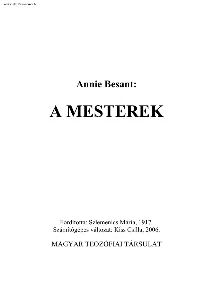 Annie Besant - A mesterek